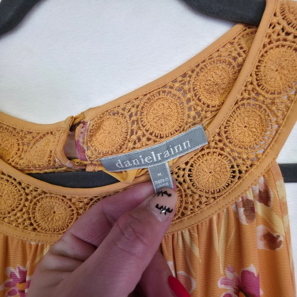 Daniel Rainn Dress Women M Orange Crochet Halter Floral Tiered Resort Flowy Midi - Picture 8 of 16